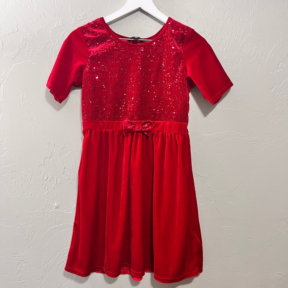 George Red Velvet Sequin Dress Girls XL 14 16 Holiday Party Christmas‎ Sparkle
